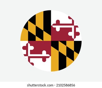 Maryland USA Round State Flag. MD, US Circle Flag. State of Maryland, United States of America Circular Shape Button Banner. EPS Vector Illustration. svg