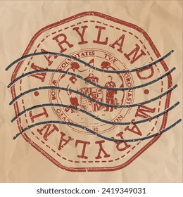 Maryland, USA Stamp Travel Passport. Design Retro Symbol Country. Old Vintage Postmark.