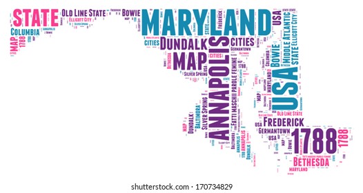 Maryland USA state map vector tag cloud illustration