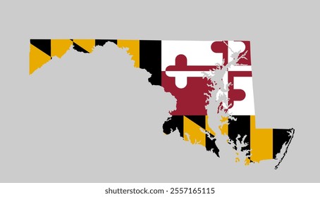 Maryland vector map flag silhouette illustration isolated on white background. Maryland flag over map. United States of America country Maryland, background wallpaper.