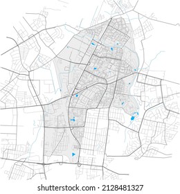 Marzahn, Berlin, DEUTSCHLAND, high detail vector map with city boundaries and editable paths. White outlines for main roads. Many smaller paths. Blue shapes and lines for water.