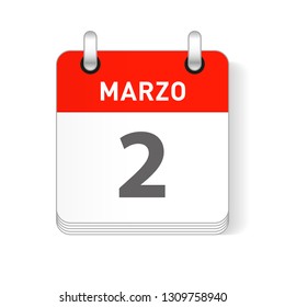 Marzo 2, March 2 date visible on a page a day organizer calendar in spanish Language