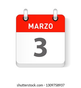 Marzo 3, March 3 date visible on a page a day organizer calendar in spanish Language