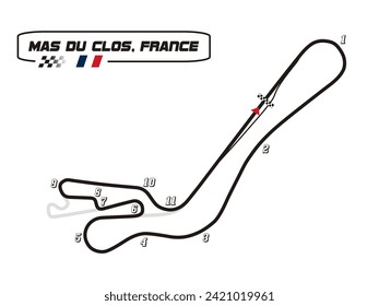 Mas du Clos, Saint-Avit-de-Tardes, France. Motorsport race track vector map, world courses, Mas du Clos circuit