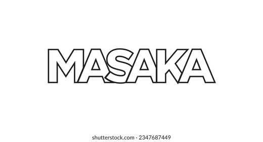 Masaka in the Uganda emblem for print and web. Design features geometric style, vector illustration with bold typography in modern font. Graphic slogan lettering isolated on white background.