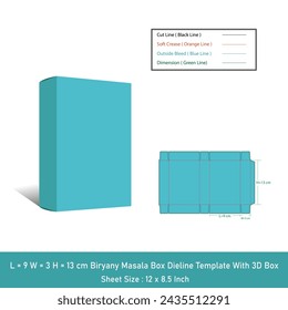 Masala box dieline template and 3D Box