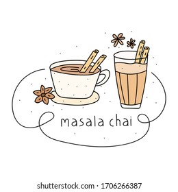 Masala chai. Vector hand drawn illustration on white background.