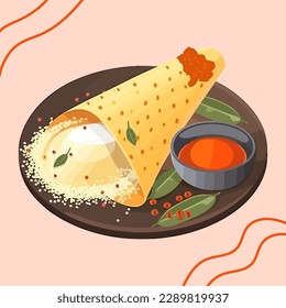 Masala Dosa, Indian traditional food with sambhar