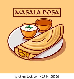 Masala Dosa On White Plate Vector Illustration