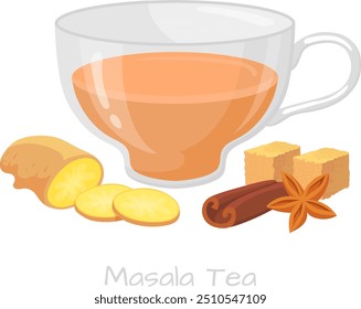 Masala tea glass cup. Indian drink illustration isolated on white background