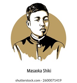 Masaoka Shiki was a Japanese poet, writer, literary critic and theorist of Meiji era poetry. Hand drawn vector illustration