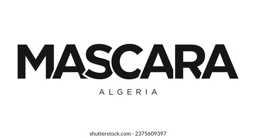 Mascara in the Algeria emblem for print and web. Design features geometric style, vector illustration with bold typography in modern font. Graphic slogan lettering isolated on white background.