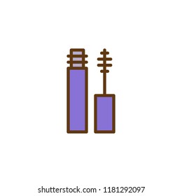 Mascara with applicator brush filled outline icon, line vector sign, linear colorful pictogram isolated on white. Makeup mascara tube symbol, logo illustration. Pixel perfect vector graphics