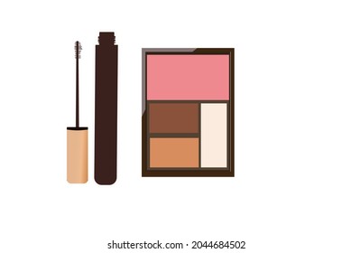 mascara, blush on, make up cosmetics set sticker doodle vector