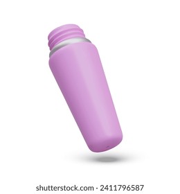 Mascara bottle. Open pink tube with mascara for eyes. Cosmetic for females. Product for makeup. Vector illustration in 3d style with shadow and white background