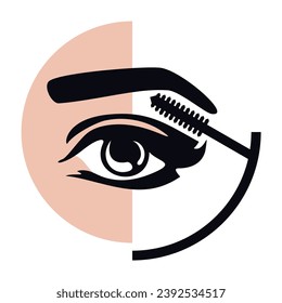 Mascara brush color icon with woman making makeup - for labeling