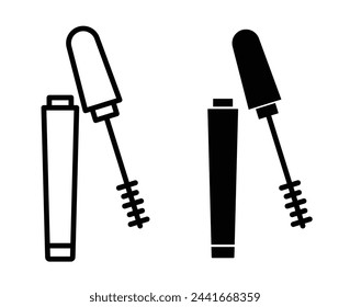 Mascara Brush and Eyelash Beautification Icons. Eye Makeup and Lash Enhancement Symbols