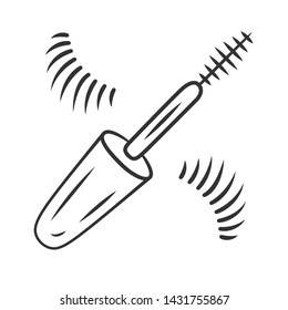 Mascara brush and false eyelashes linear icon. Thin line illustration. Contour symbol. Cosmetology product vector isolated outline drawing. Editable stroke. Female accessory, makeup artist tool