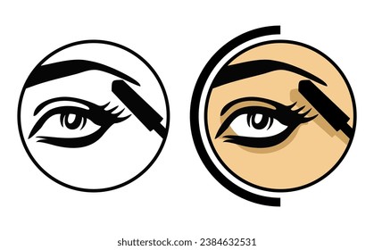 Mascara brush flat monochrome or color icon with woman making makeup