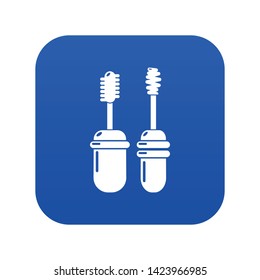 Mascara brush icon blue vector isolated on white background