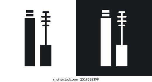 Ícones de ícone de pincel de rímel em estilo preenchido em preto e branco