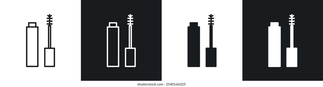 Conjunto de ícones de pincel de rímel. Símbolos vetoriais em cores pretas e brancas.