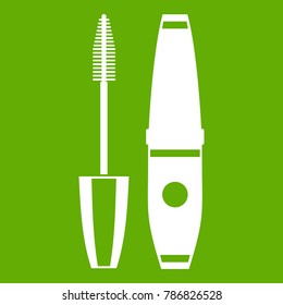 Mascara, mascara brush icon white isolated on green background. Vector illustration