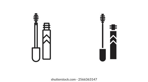 Mascara brush icons in line stroke and flat versions