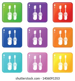 Mascara brush icons set 9 color collection isolated on white for any design