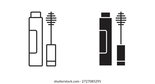 Ícones de pincel de rímel definidos. Ilustração de vetor de linha simples