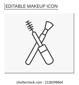  Mascara brush line icon. Brushes for perfect makeup.Makeup concept. Isolated vector illustration. Editable stroke