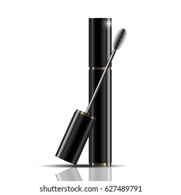 Mascara brush packaging on white background vector design.