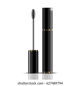 Mascara brush packaging on white background vector design.