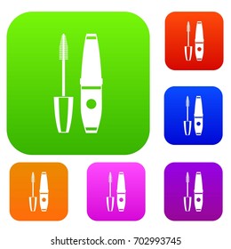 Mascara, mascara brush set icon in different colors isolated vector illustration. Premium collection