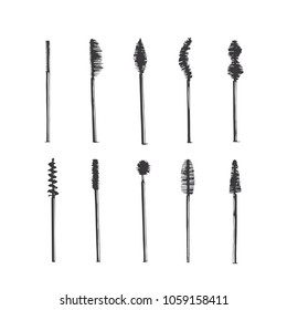 Mascara brush sketch set, hand drawing elements for your design, isolated vector illustration