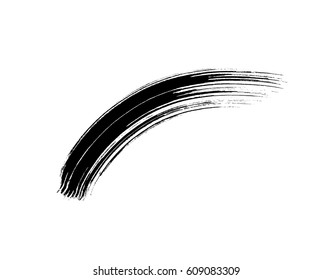 Mascara brush stroke isolated on white background. Vector curved paint texture or lash scribble eye makeup swatch.