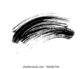 Mascara brush stroke isolated on white background. Vector curved lash smudge makeup texture swatch.
