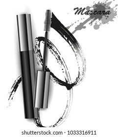 Mascara and brush stroke vector, beauty and cosmetic background. Vector illustration.