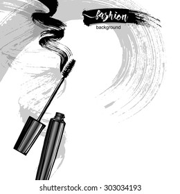 Mascara And Brush Stroke Vector, Beauty And Cosmetic  Background. Vector Illustration.