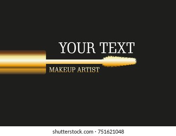 Mascara and brush stroke vector, beauty and cosmetic golden background. Vector illustration.
