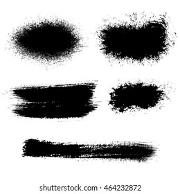 Mascara brush stroke. Vector isolated grunge black paint brush splash. Ink grunge shapes. Graphic stain.