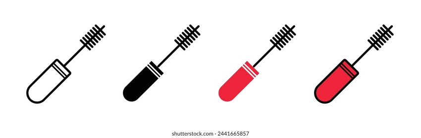 Mascara brush vector illustration set. Woman eye lash mascara icon for UI designs.