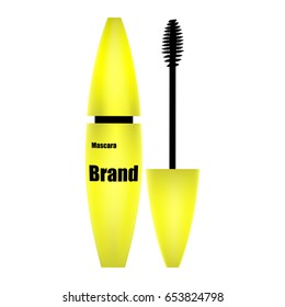 Mascara with brush yellow, isolate on white background