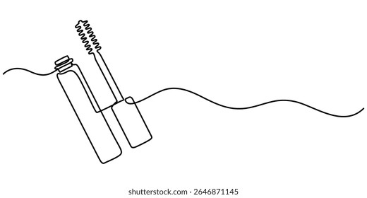  Mascara contínua uma linha arte desenho, Vetor abstrato contínuo uma linha simples ícone de desenho de pincel para aplicar mascara cosmetology em silhueta esboço branco fundo, estilo de esboço.