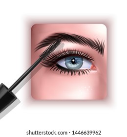 Mascara design picture, with single Blue eye and eyelash for advertising use, Realistic 3d illustration, Vector EPS 10