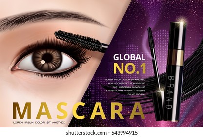 mascara design picture, with single bright eye and eyelash for advertising use, 3d illustration 