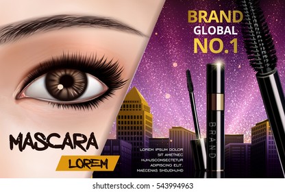 mascara design picture, with single bright eye and eyelash for advertising use, 3d illustration  