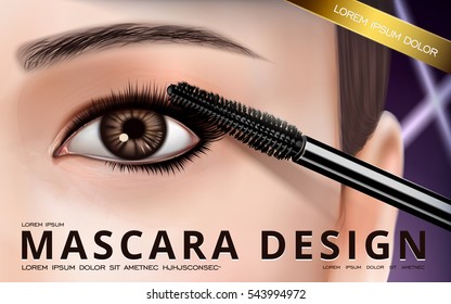 mascara design picture, with single bright eye and eyelash for advertising use, 3d illustration 