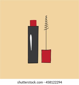 Mascara doodle colored vector icon on beige background