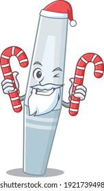 Mascara dressed in Santa Cartoon character with Christmas candies. Vector illustration